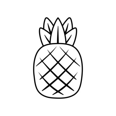 Siyah Taslak Ananas Tropikal Yaz Meyve Simgesi Çocuklar ve çocuklar için sanat vektör illüstrasyon tasarımı çizimi ve boyama kitapları