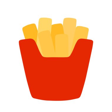 Kırmızı bir paket içinde tatlı patates kızartması. Fast food ve abur cubur karalama el çizimi vektör çizimi izole edilmiş.