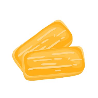 Kastengel, Kurban Bayramı için geleneksel Endonezya Peynirli Kurabiye Bisküvisi Flat Doodle Simgesi Logosu. Çizgi film vektör çizimi beyaz arkaplanda izole edildi