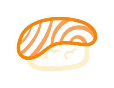 Animasyon Çizgi Filmindeki Şirin Somon Suşisi Sanat Simgesi Japon mutfağı için Ayrı Vektör İllüzyonu