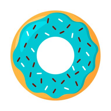 Mavi Jöleli Şirin Donut ve Çikolata Serpintili Vektör Resimli Yemek Fırını Kekliği Beyaz Arkaplanda İzole Edildi