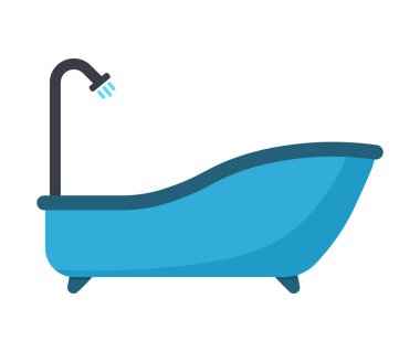 Mavi Banyo, Banyo Mobilya İçi Mobilya Dekorasyonu için duş Simgesi Vektörü Beyaz Arkaplanda İzole Edildi