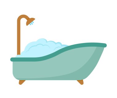 Estetik Yumuşak Yeşil Pastel Banyo, Banyo İkona Vektörü Mobilya Elemanı İç dekorasyonu Beyaz Arkaplan 'da tecrit edildi