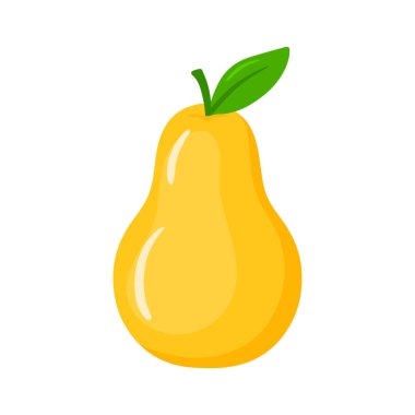 Düz sarı armut meyvesi, yaprak ikonu, çizgi film çizgi filmi, çocuk ve çocuk için çizim tasarımı, şeffaf arka planda izole edilmiş meyve ve alfabeyi öğrenmek için kitap.