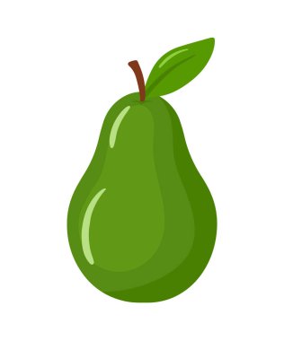 Saydam arka planda izole edilmiş meyve ve alfabeyi öğrenmek için çocuklar ve çocuklar için düz, şirin avokado meyveleri ve yaprak ikonu klibi çizgi film animasyon vektör çizimi tasarımı