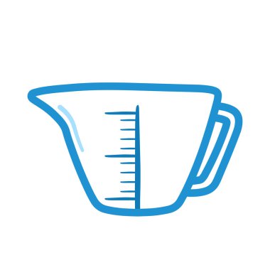 El Çizimi Sanat Mavi Ölçüm Kupası Vektör Resimlerinde Aşçılık ve Fırın Şeffaf Arkaplanda İzole Edildi