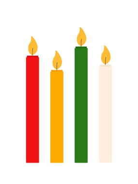 Düz Basit Vektör Resimlerinde Kırmızı Yeşil Beyaz Element Madalyası için Noel Mumları Şeffaf Arkaplanda İzole Edildi