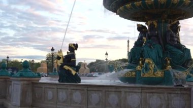 Paris, France Place de la Concorde Fontaine des Fleuves. Yüksek kalite 4k görüntü