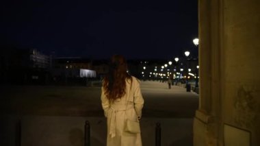 Paris, Fransa, Louvre Müzesi şehir ışıkları. Yüksek kalite 4k görüntü