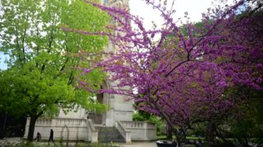 Saint-Jacques turunun panoramik görüntüsü ve onun yanındaki park. Yüksek kalite 4k görüntü