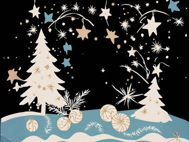 Yılbaşı ağaçlarının ve süslerin olduğu büyüleyici bir Noel arkaplanı. Tatil tasarımlarına sıcak ve şenlikli bir dokunuş eklemek için ideal..
