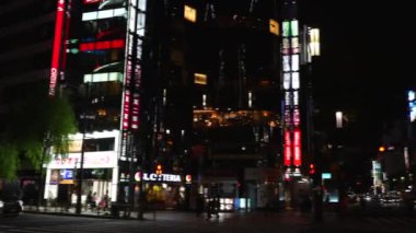 Tokyo, Japonya 'nın 11 Ekim 2023' teki panoramik akşam manzarası hareketli şehir sokaklarını, dükkanları, kalabalıkları ve hareketli atmosferi yakalıyor.. 
