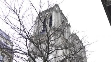 Paris 'teki Notre Dame Katedrali, gotik zarafetini ve çekiciliğini vurgulayan pitoresk bir kış sahnesinin ortasında yükseliyor.. 