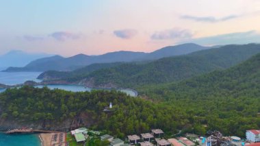 Gün doğumunda gizli bölmesi olan huzurlu kıyı ormanı