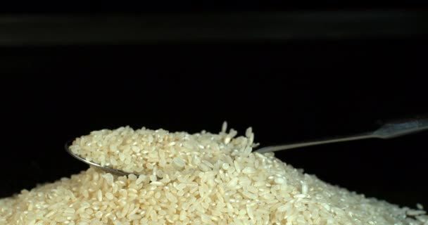 Rice Falling Black Background Slow Motion — Stock Video