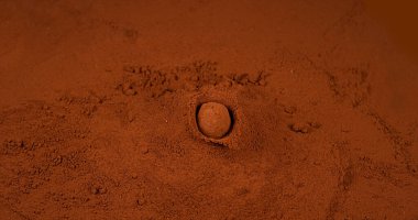 Çikolatalı yer mantarı pudralanmış çikolatanın içine düşüyor.