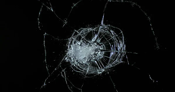 Golf Ball Breaking Pane Glass Black Background — Stock Photo, Image