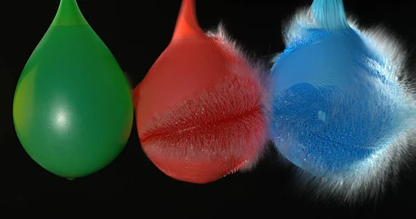 Shot Breaking Water Filled Red Green Blue Balloons — Stock Photo, Image