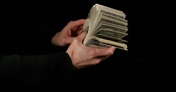 Main Femme Dollar Billets Banque Sur Fond Noir — Photo
