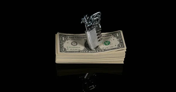 Cadeado Dólar Notas Bancárias Contra Fundo Blakc — Fotografia de Stock