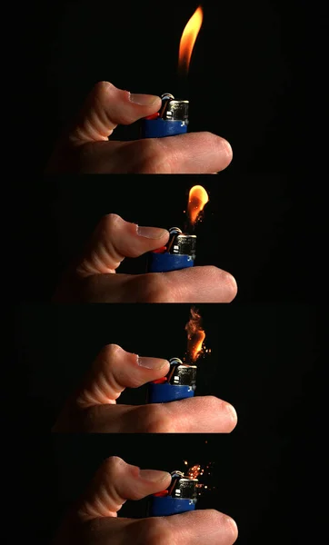 Lighter Hand Flame Black Background — Stock Photo, Image