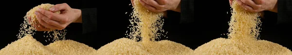 Hand Woman Rice Black Background — Stock Photo, Image