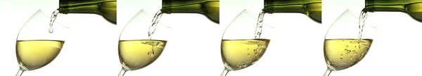 Białe Wino Wlewane Szkła Białym Tle — Zdjęcie stockowe