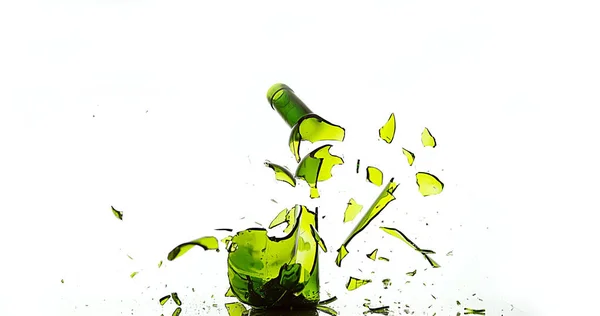 Bottle White Wine Breaking Splashing White Background — Stock Photo, Image