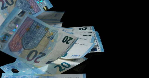Euros Money Falling Black Background — Stock Photo, Image