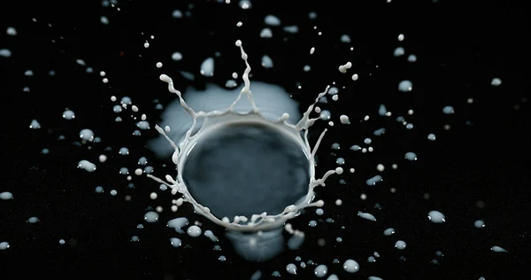 Siyah Arkaplanda Düşen Süt Damlası — Stok fotoğraf