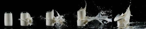 Glass Milk Exploding White Background — Stock Photo, Image