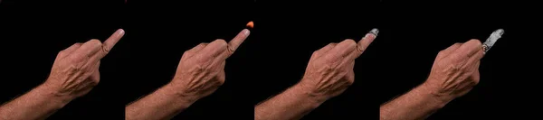 Hand Man Finger Burns Cigarette — Stock Photo, Image