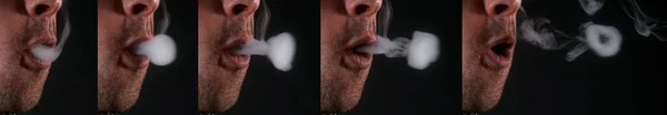 Mężczyzna Palenie Papierosa Czarnym Tle — Zdjęcie stockowe