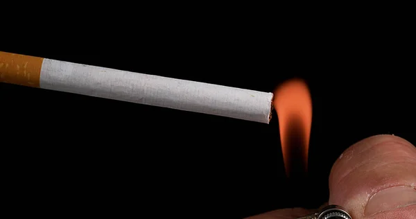 Cigarro Que Consome Fundo Preto — Fotografia de Stock