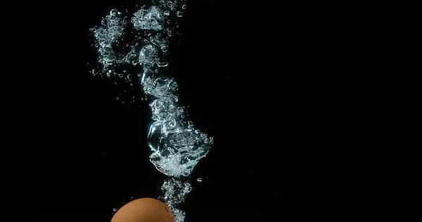 Chicken\'s Eggs entering Water against Black Background