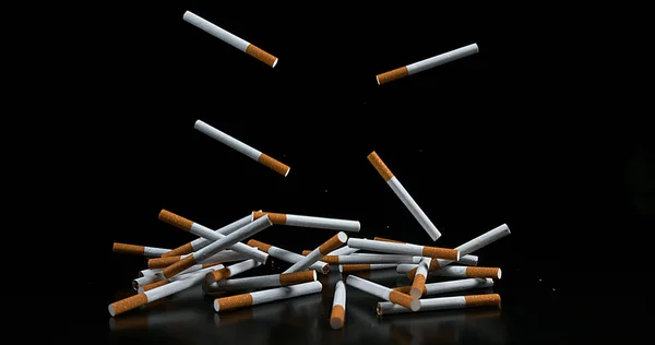 Cigarettes Falling Black Background — Stock Photo, Image
