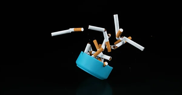 Ashtray Cigarettes Falling Black Background — Stock Photo, Image