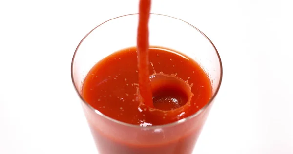 Tomatoe Juice Being Poured Glass White Background — Stock Photo, Image