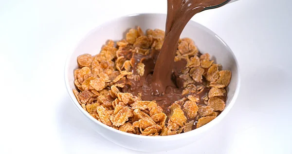 Chocolate Fluyendo Tazón Cereales —  Fotos de Stock