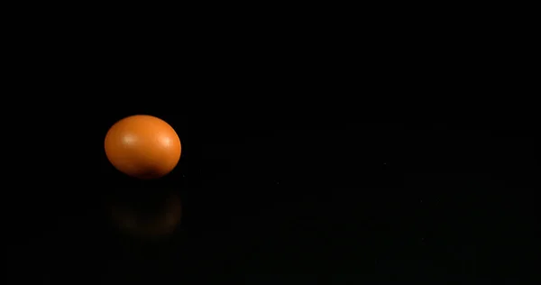 Яйцо Падает Взрывается Черном Фоне — стоковое фото