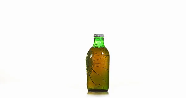 Bottle Beer Breaking Splashing White Background — Stock Photo, Image
