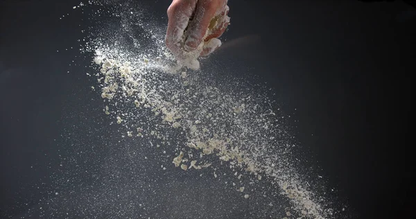 Hands Man Flour Black Background — Stock Photo, Image