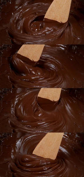Dřevěnou Lžící Otáčení Mléčná Čokoláda — Stock fotografie