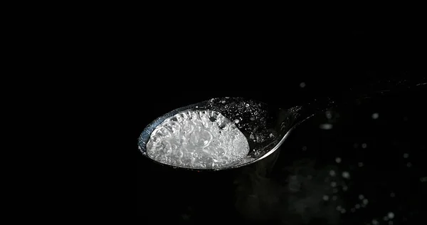 Droga Cocaina Cucchiaio Sullo Sfondo Nero — Foto Stock