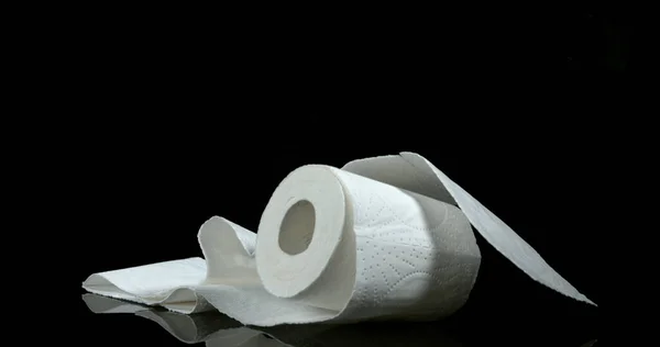 Roll Toilet Paper Falling Black Background — Stock Photo, Image