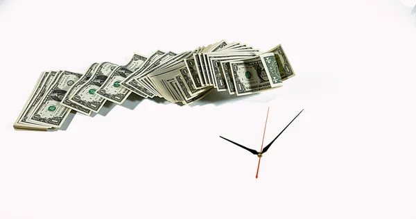 Temps Est Argent Horloge Billets Dollars Américains — Photo