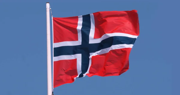 Norwegian Flag Waving Wind Blue Sky — Stock Photo, Image