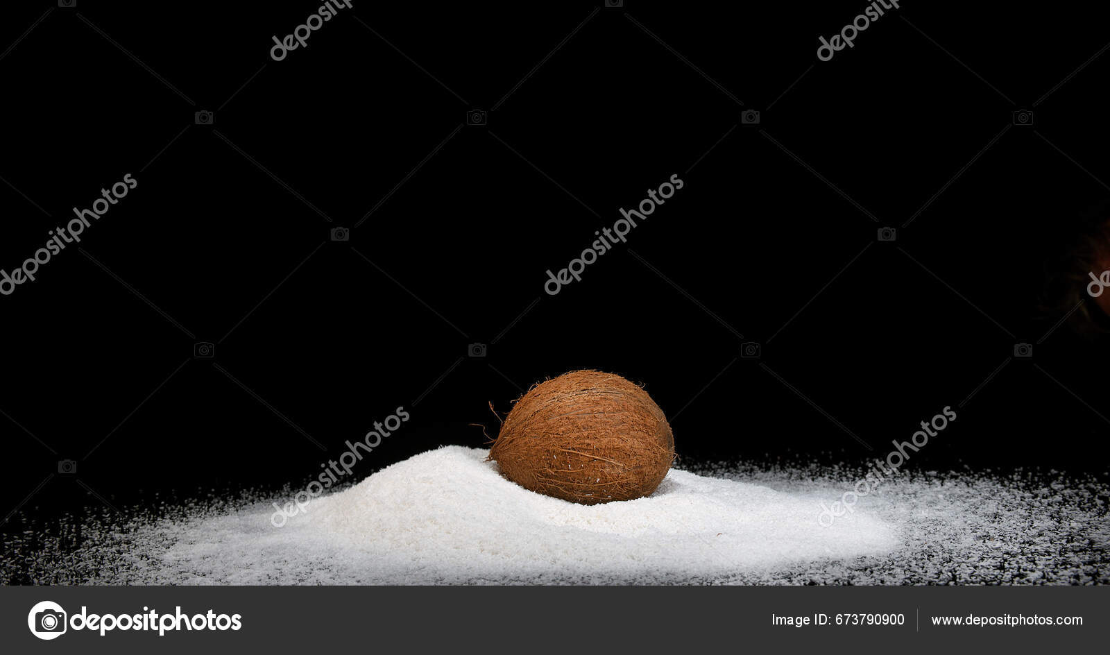 Coconut Cocos Nucifera Fruit Powder Exploding Black Background — Stock