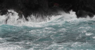 Dalga, Atlantik Okyanusu, Porto Moniz, Madeira Adası, Portekiz 'e düştü.