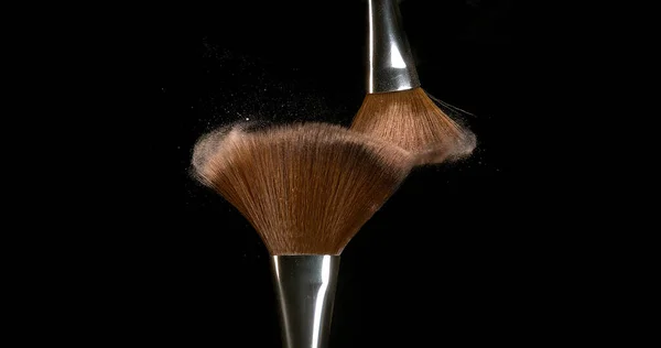 Make Brush Spreading Blush Powder Black Background — Stock Photo, Image